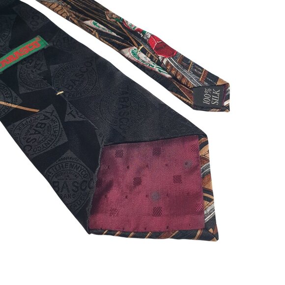 Tabasco Roller Coaster Bottles Server Silk Neck Tie Black Red Novelty Restaurant - Picture 5 of 5
